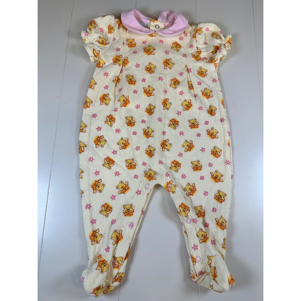 Disney Footed Sleeper Baby Girls 6-9M Vintage Winnie Pooh Pink Peter Pan Collar
